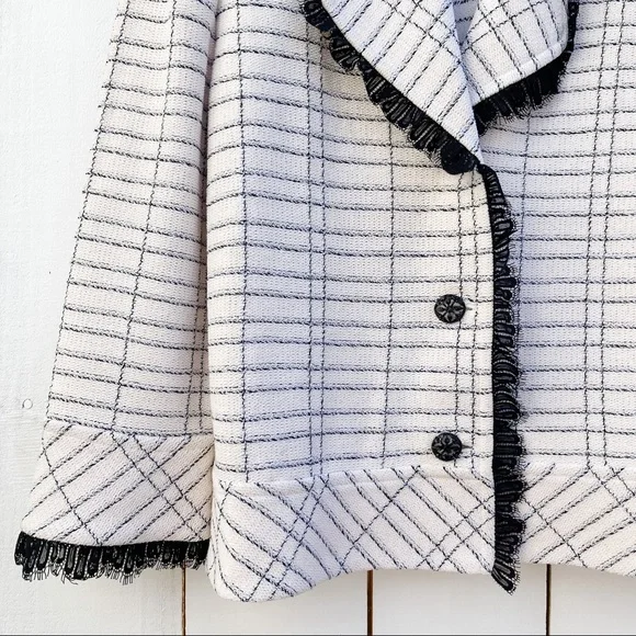 St. John Collection Santana Women’s Blazer Cream White Black Knit Textured Tweed - Picture 3 of 12